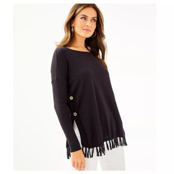 LILLY PULITZER Ramona Fringe Sweater Sz XXS Black - Picture 1 of 11
